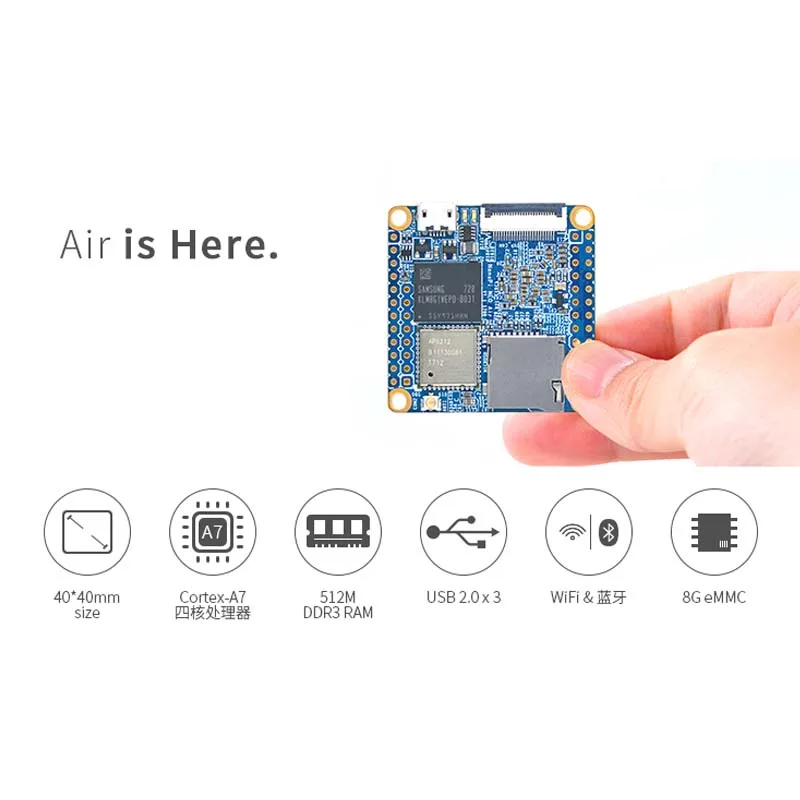 NanoPi NEO Air 512 ميجا بايت رام واي فاي وبلوتوث، 8 جيجا بايت/32 جيجا بايت eMMC Allwinner H3 رباعي النواة Cortex-A7