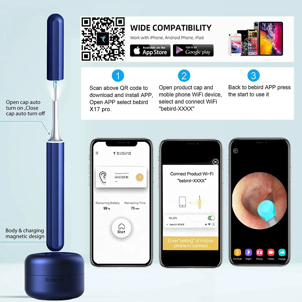 Bebird M9s X17 Pro Ear Wax Removal Camera Endoscope For Kid Adult Pet, WiFi 6 Axis Intelligent Gyroscope