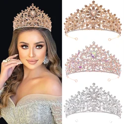 Fashion Rose Gold Silver Color Crystal Bridal Tiara Crowns For Women Bride Queen Princess Diadems Wedding Hair Accessories