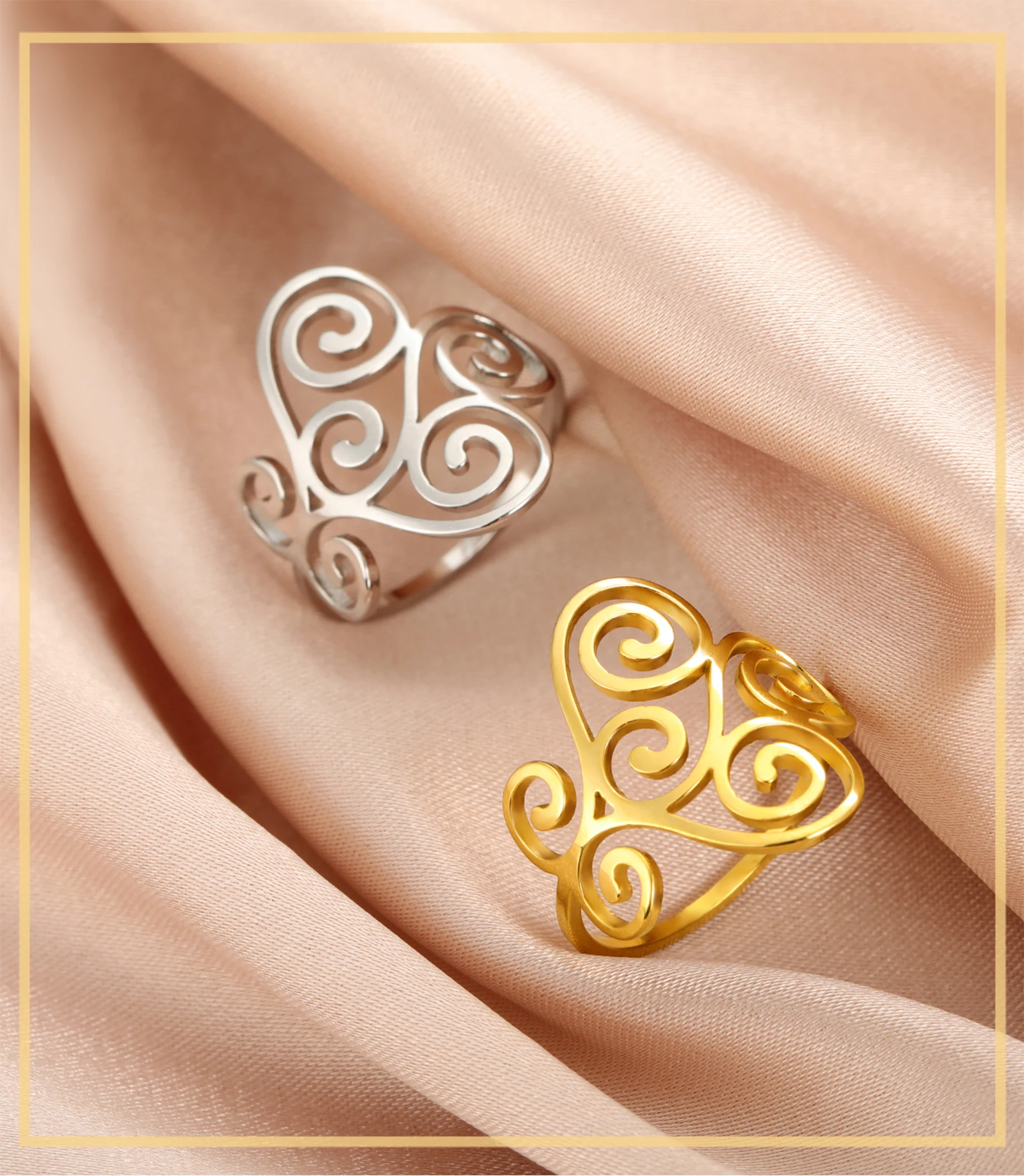 Skyrim Böhmischer Filigran-Ring Edelstahl Goldfarben Fingerringe 2026 Damen Trendiger Schmuck Ehering Muttertagsgeschenk – Detail 1