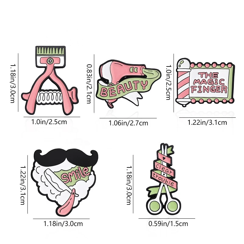 Cute Cartoon Hairdressing Collection Enamel Brooch Hair Dryer Clipper Razor Lapel Pin Badge Backpack Clothing Hat Accessories