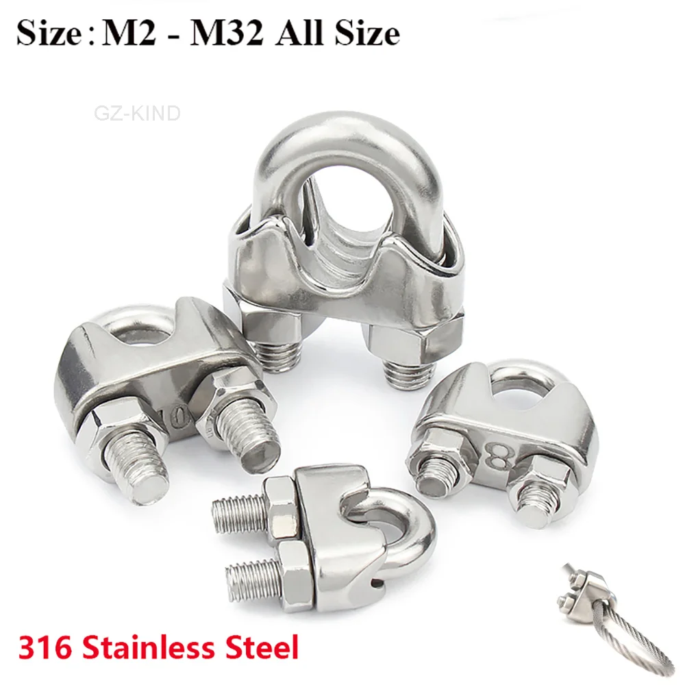 M2-M32 Wire Rope Clips Tipe U Penjepit Tali Kawat Klip 316 Stainless Steel Rigging Klem Perangkat Keras Baut Penjepits