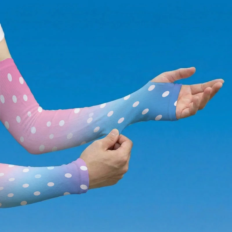 1Pair Unisex Ice Sleeve Arm Covers Dreamy Gradient Polka Dot Sweet Cute Style Suitable for Running Fishing Riding Sports