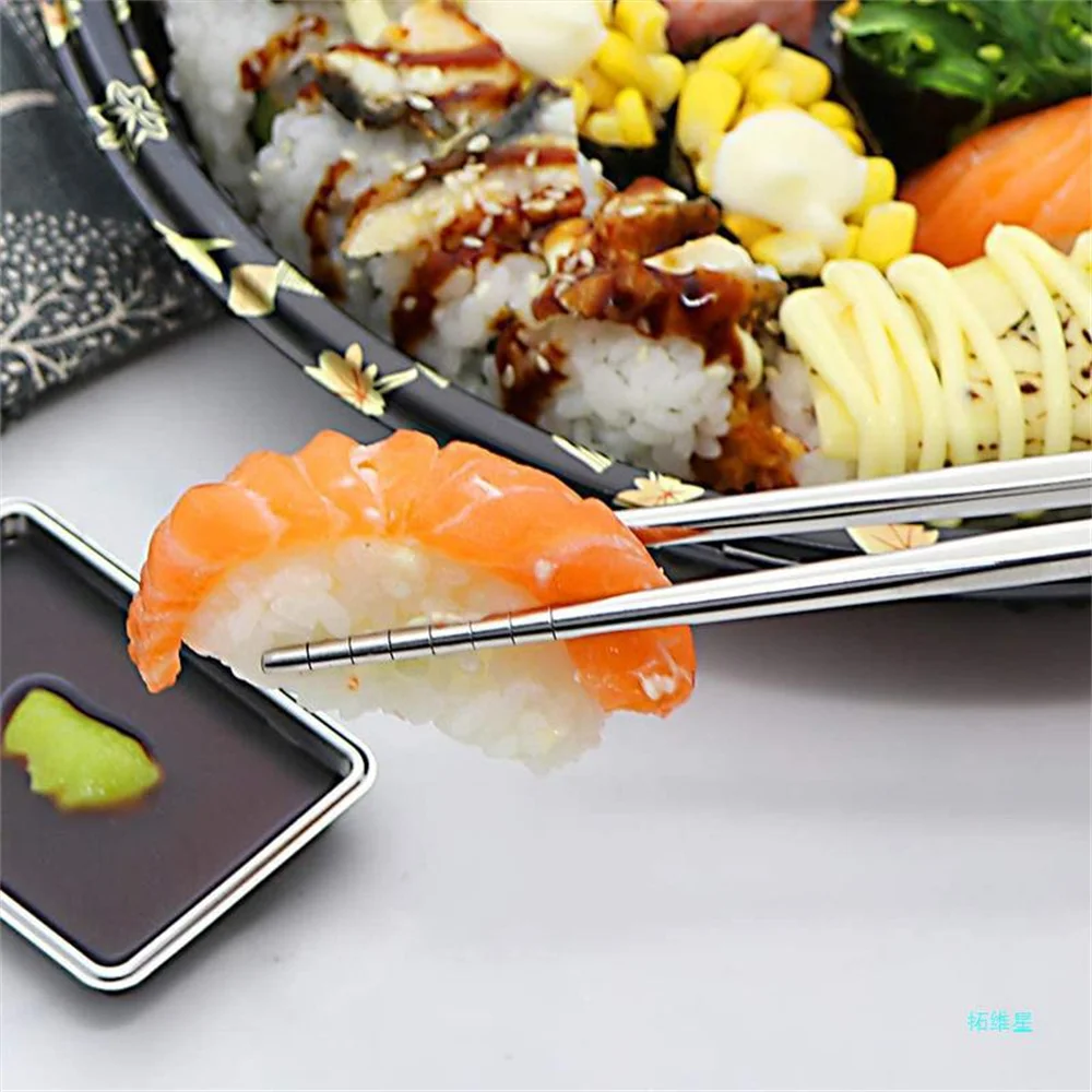 Sushi Chopsticks Stainless Steel Reusable 1/2/5 Pairs Metal Kitchen Bar Supplies Chinese Chopsticks Lightweight Insulation