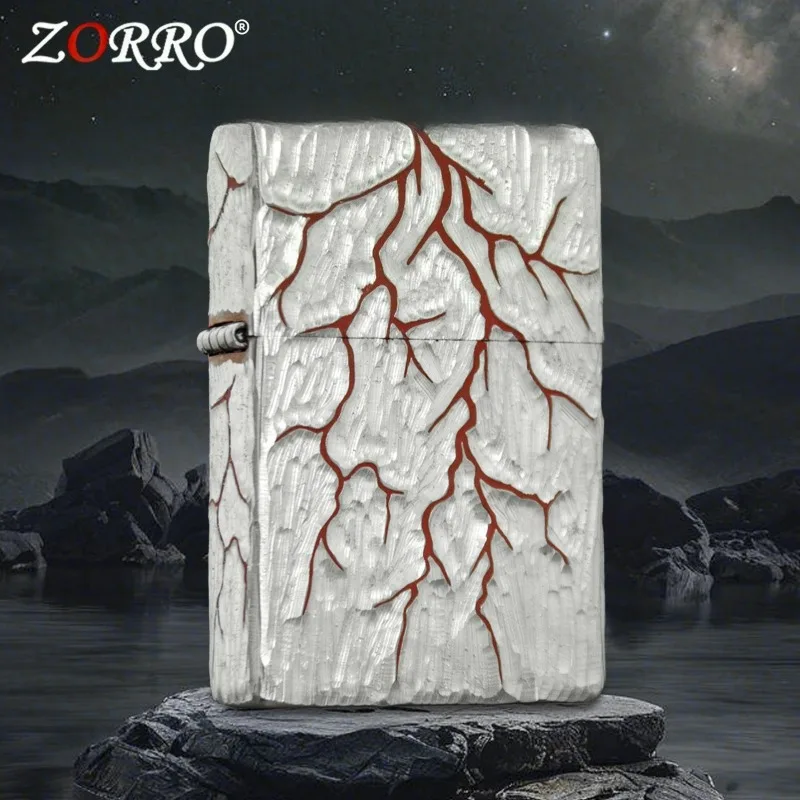 ZORRO Auténtico Chapado en plata Fuente de vida Encendedor de aceite con tapa para hombres Colección de regalos de cumpleaños de San Valentín Encendedores para fumar