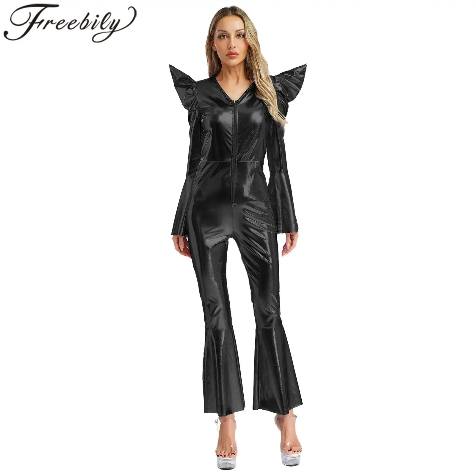 أزياء النساء الرجعية كلوبوير مهرجان الهالوين أزياء عتيقة 70s ديسكو الزي لامعة معدنية بذلة فام حفلة تنكرية الهبي رومبير