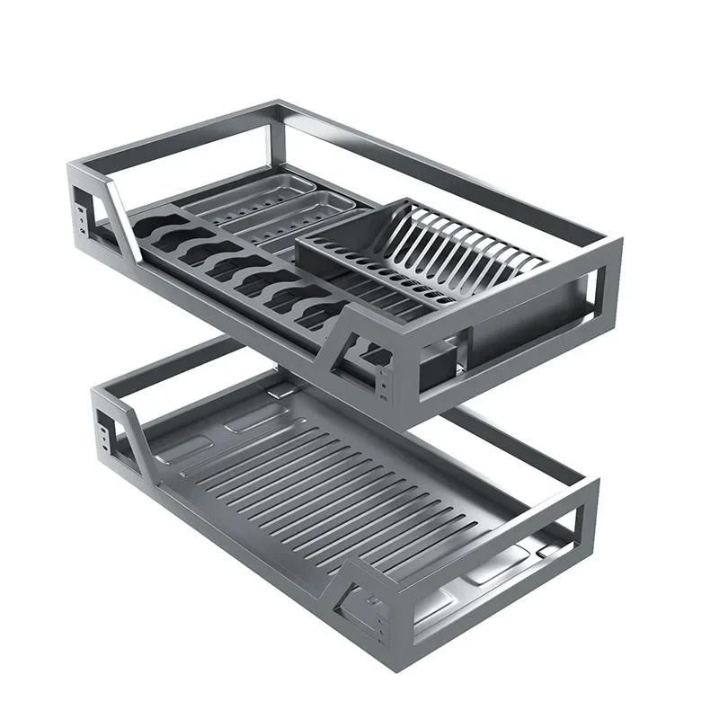 Pull-out Basket Kitchen Cabinet Double-Layer Drawer-Type Built-in Stainless Steel Deepening Storage Seasoning Bowl Dish Plate