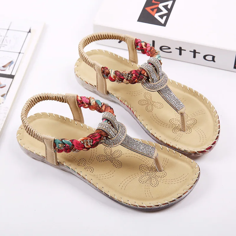 Clear Heels 2024 Summer Beach Sandal Woman Luxury Female Shoe Flip Flops Platform Bling Bling Girls Corrective Rhinestone Flat B