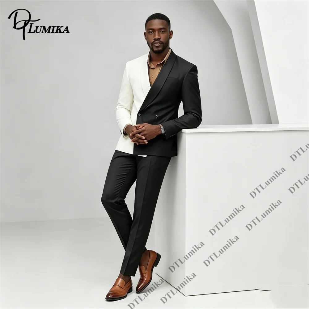 Customized DIY Color Block Two Piece Suit for Men, Double Breasted Blazer Pants Set, XXS-7XL Striking Tuxedo for Wedding Groom