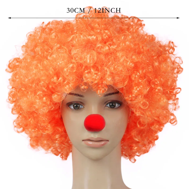 Orange Short Afro Curly Wig With Bangs Synthetic Wig Costume Wig For Halloween Party Clown Wig