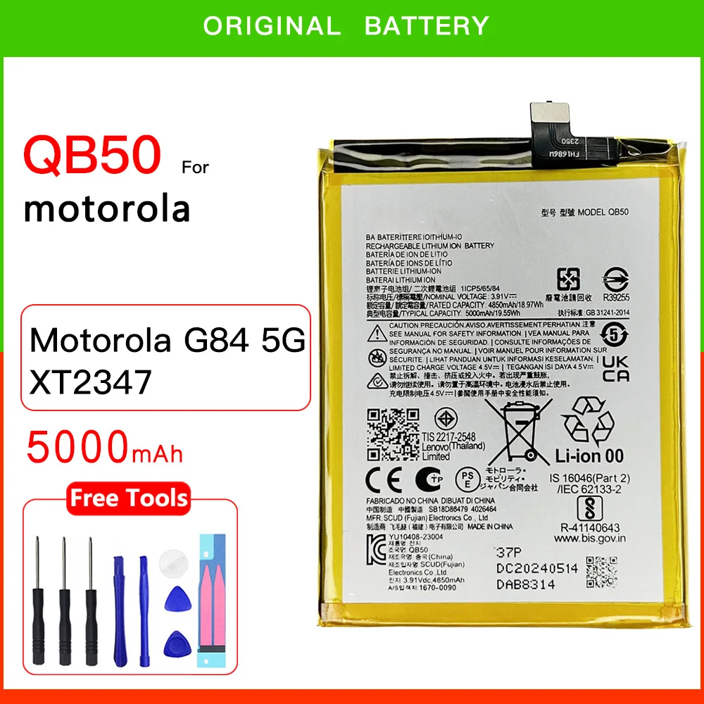 

100% Original Genuine 5000mAh XT2347-2 QB50 Battery For Motorola MOTO G84 5G XT2347 QB 50 Batteries Batteria + FREE Kit Tools