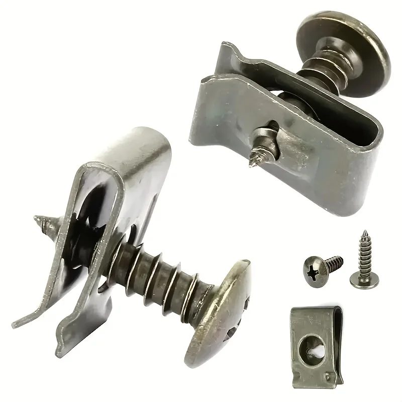 50Pcs-20Pc Mixed Car Metal Screw Tapping Fastener Clip U-Type Clip with Screw Anti-rust Protection Clip Screw Buckle Iron Sheet