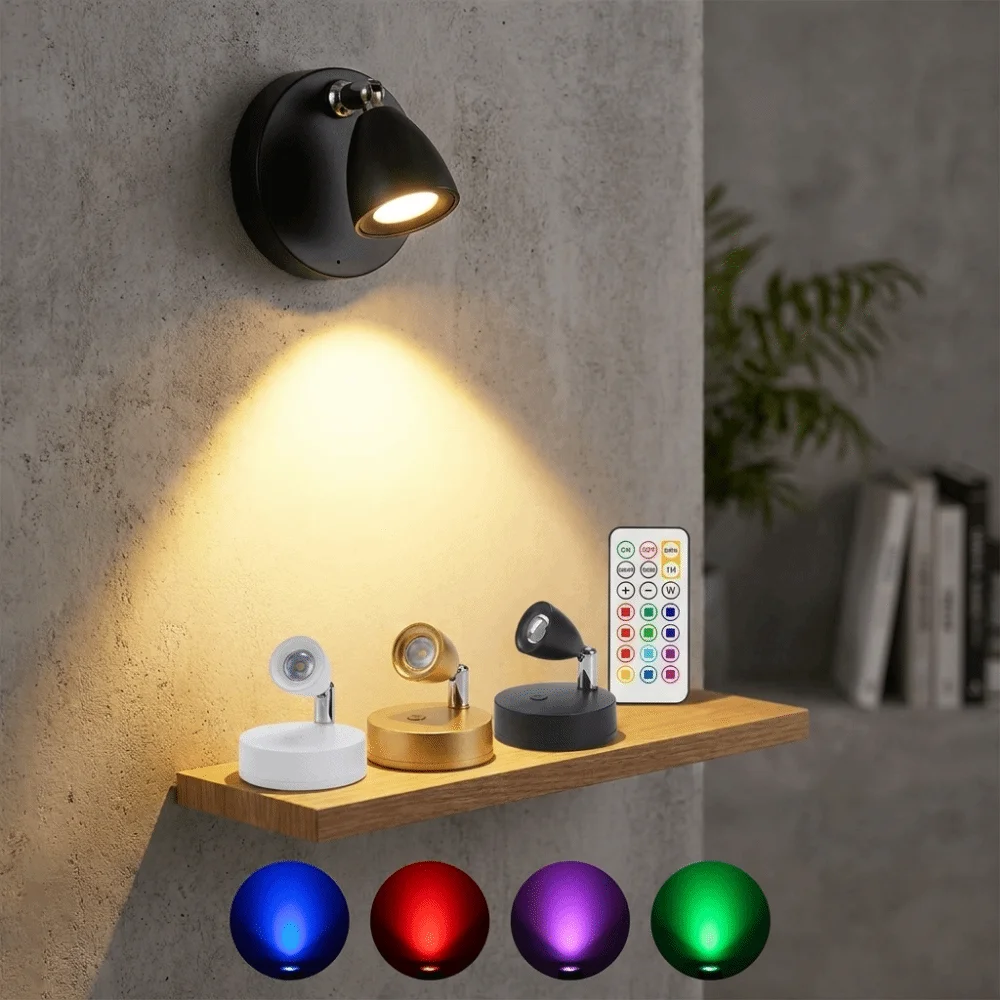 Magnetic Suction Magnetic LED Spotlight Dimmable 13 Colors Wireless Night Light with Remote Control Battery Operated Wall Lamp