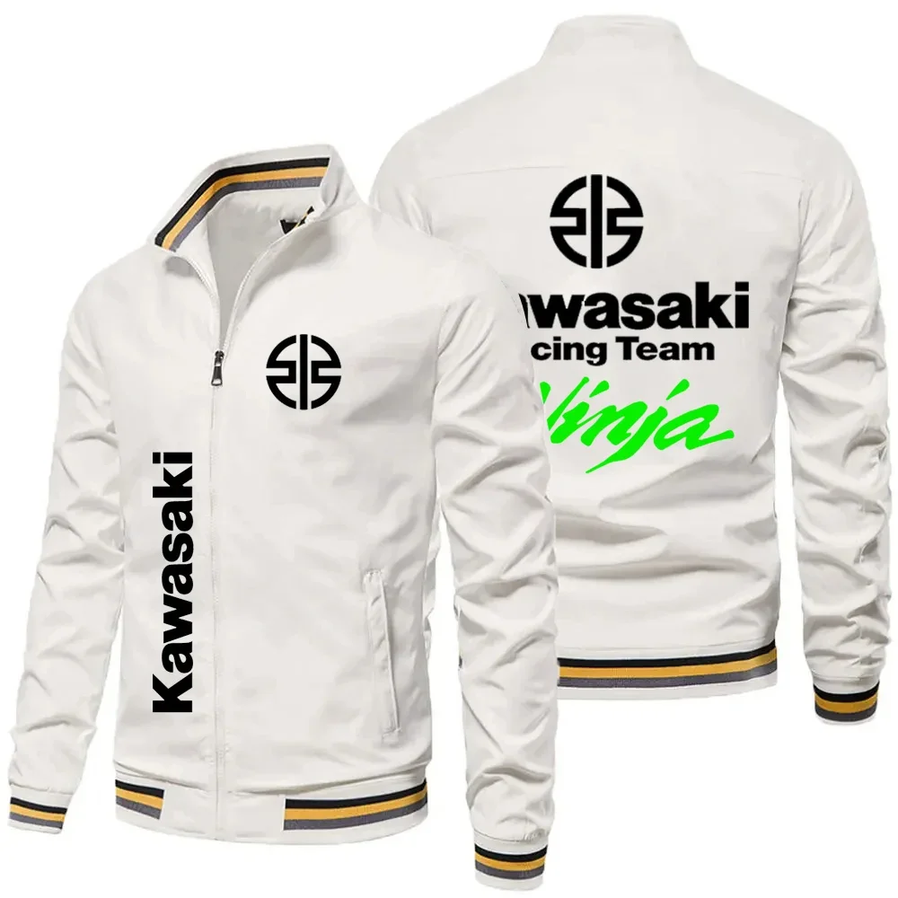 2023 Lente/Zomer Nieuwe Groene Rits Jas Herenmode Kawasaki Motorfiets Logo Harajuku Sportkleding Damesjas