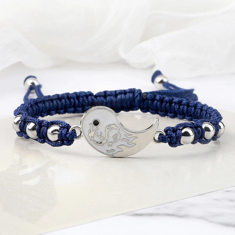 Vintage zwart-wit handgemaakte armband Dragon Tai Chi Yin Yang verstelbare gevlochten armbanden charme dames heren sieraden vriendschapsgeschenk