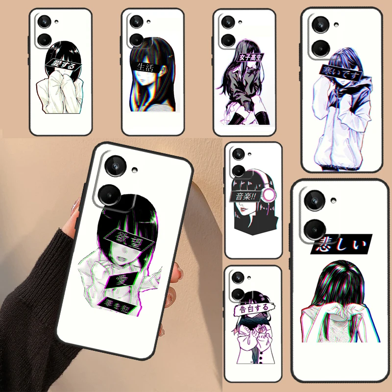 Sad Japanese Aesthetic Art Case For Realme GT Neo 5 3T 2T 9 10 11 Pro Plus C11 C15 C25s C21Y C30 C31 C33 C35 C53 C55