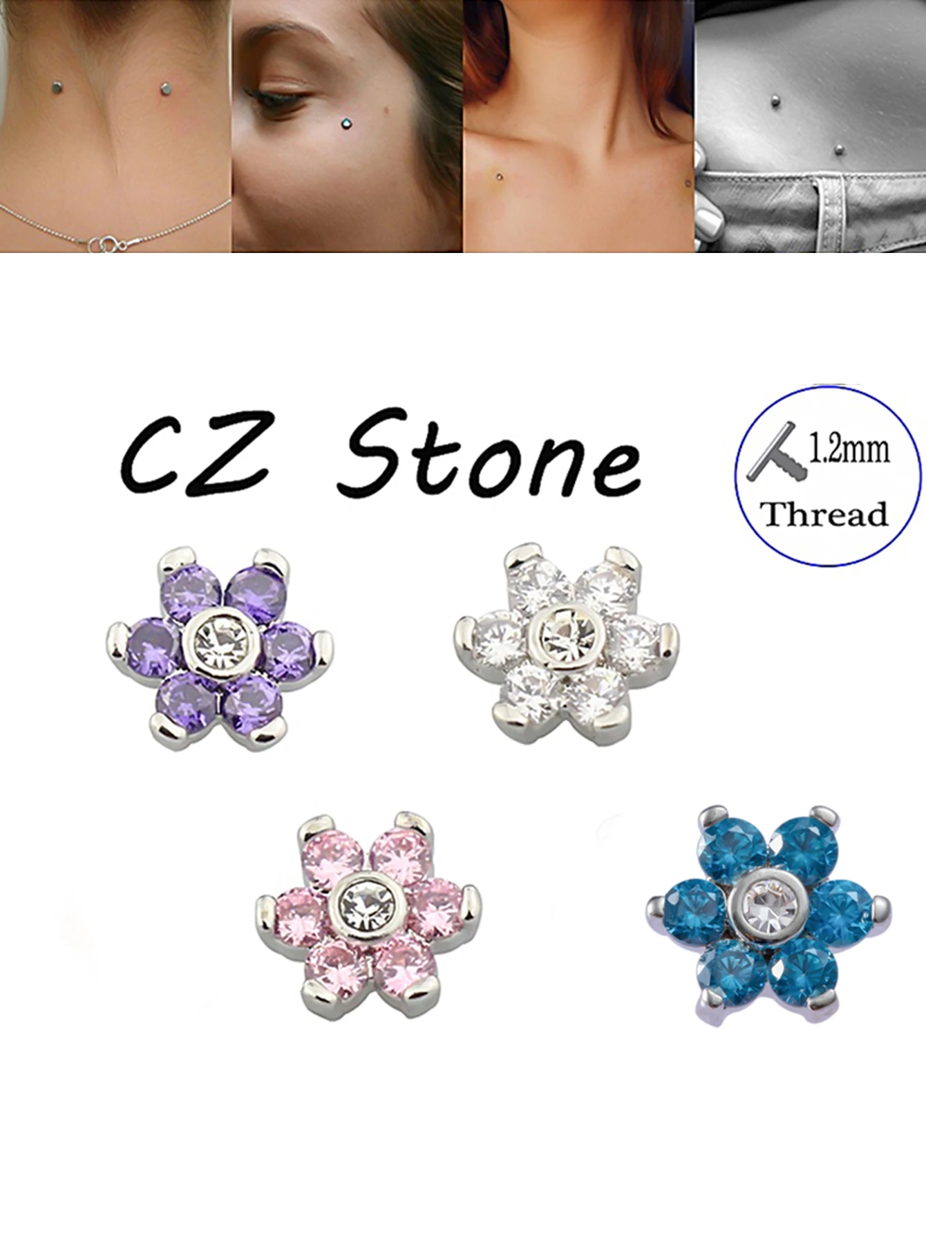 1pc Zircon Flower Micro Dermal Anchor Jewelry for Women Stainless Steel Micro Dermal Piercing Elegant Dermal Piercing Jewelry