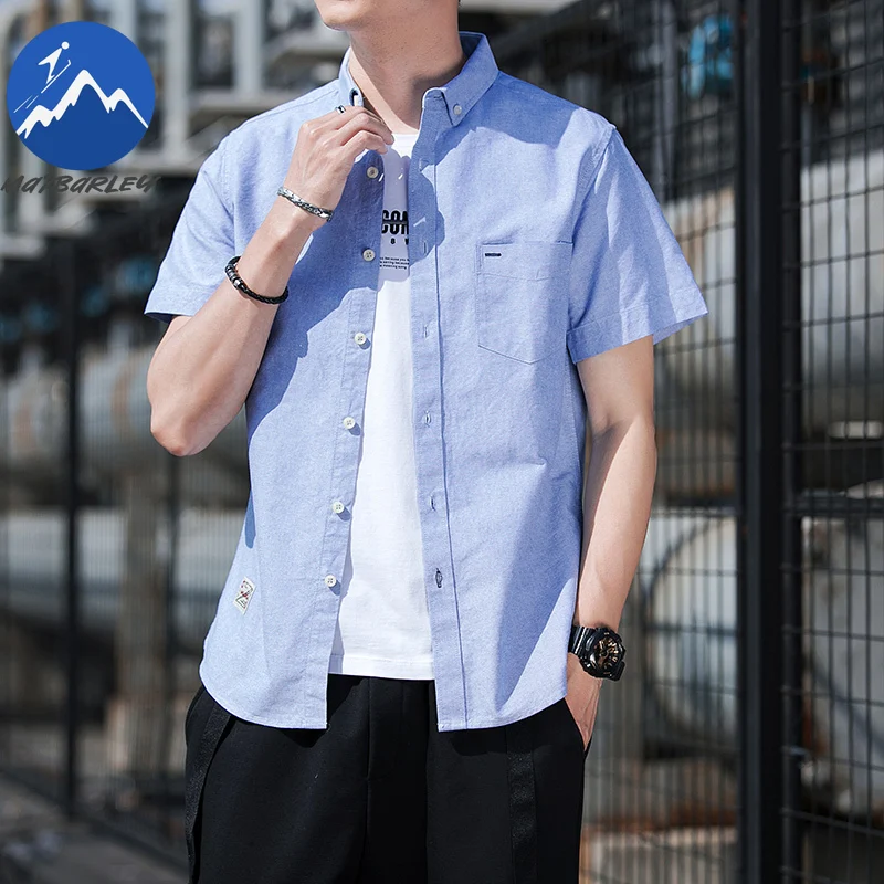 

Maxbarley 2026 Short Sleeve Shirt Men Summer Korean Fashion Solid Color Cotton Shirts Man Classic Business Formal Dress Blouses