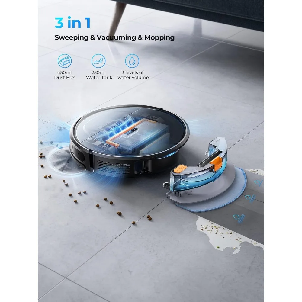 d Mop Combo, Max 4500Pa Suction, Evol 3 Robotic Vacuum Cleaner with Auto Carpet Boost, Self-Charging Robot Vacuum