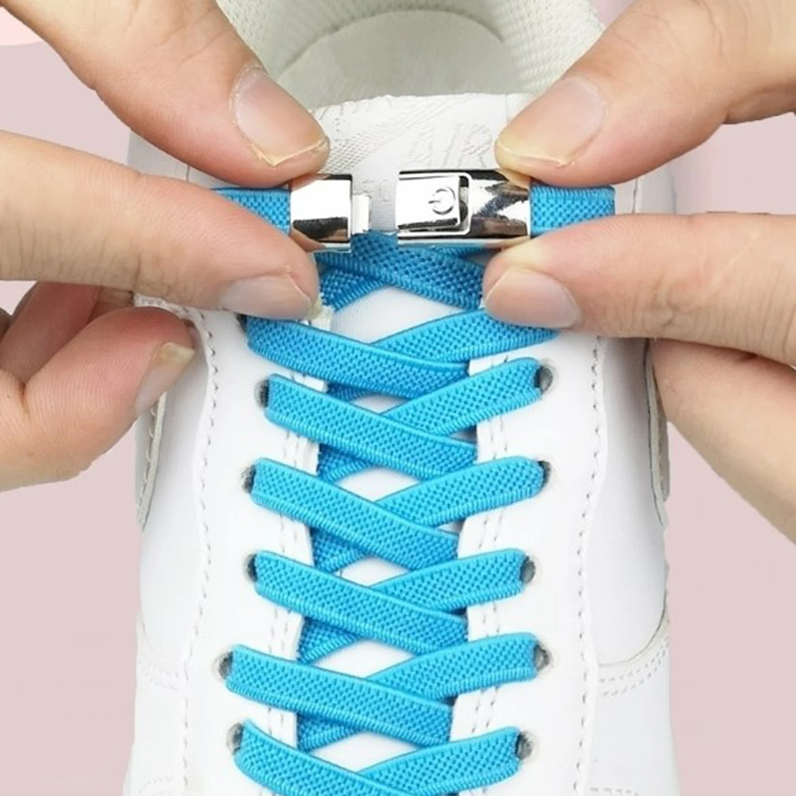 ไม่มี Tie Shoelaces ครึ่งวงกลมสำหรับรองเท้าเด็กและผู้ใหญ่รองเท้าผ้าใบเชือกผูกรองเท้า Quick ขี้เกียจโลหะ Lock Laces รองเท้า