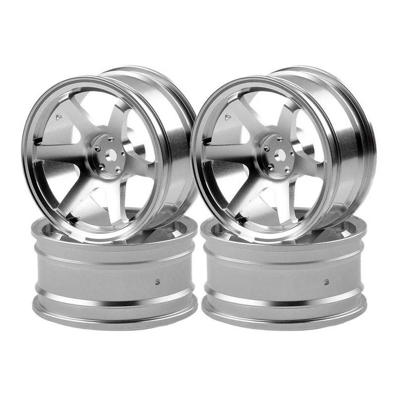 6 Spoke RC Car Parts Wheel Rim For RC 1/10 On-Road 1052 Drift Sakura TE37+ Silver