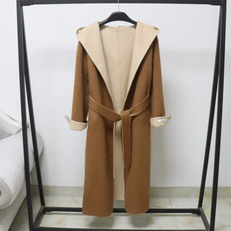 

2026 Верблюжьее свободное двустороннее шерстяное пальто CASHMERE для женщин, новый длинный плащ, осенне-зимнее высококачественное шерстяное пальто для женщин