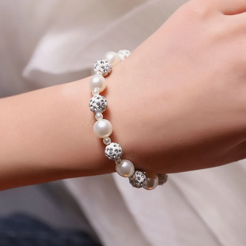 New Korean Style Baroque Pearl Beads Bracelets for Women Fully Crystal Beaded Charm Bracelet for Girls White Pearl Hand Jewelry