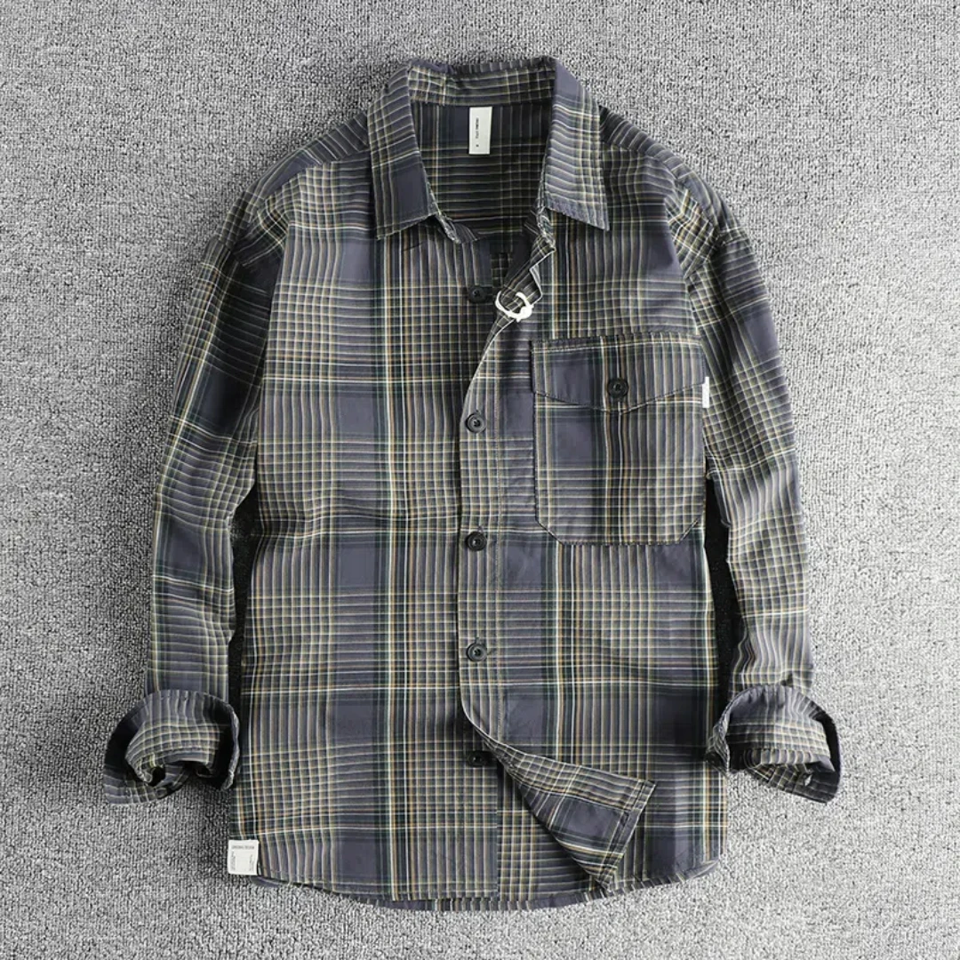 

Retro trend plaid shirt long sleeve men woven cotton comfortable casual all-matching thin coat top