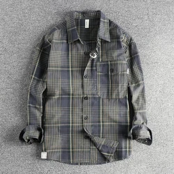 Retro trend plaid shirt long sleeve men woven cotton comfortable casual all-matching thin coat top