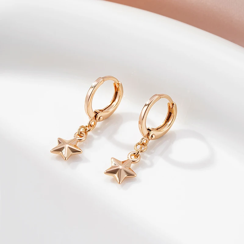 SYOUJYO Cute Five-pointed Star Dangle Earrings For Women 585 Gold Color Trendy Jewelry Gift