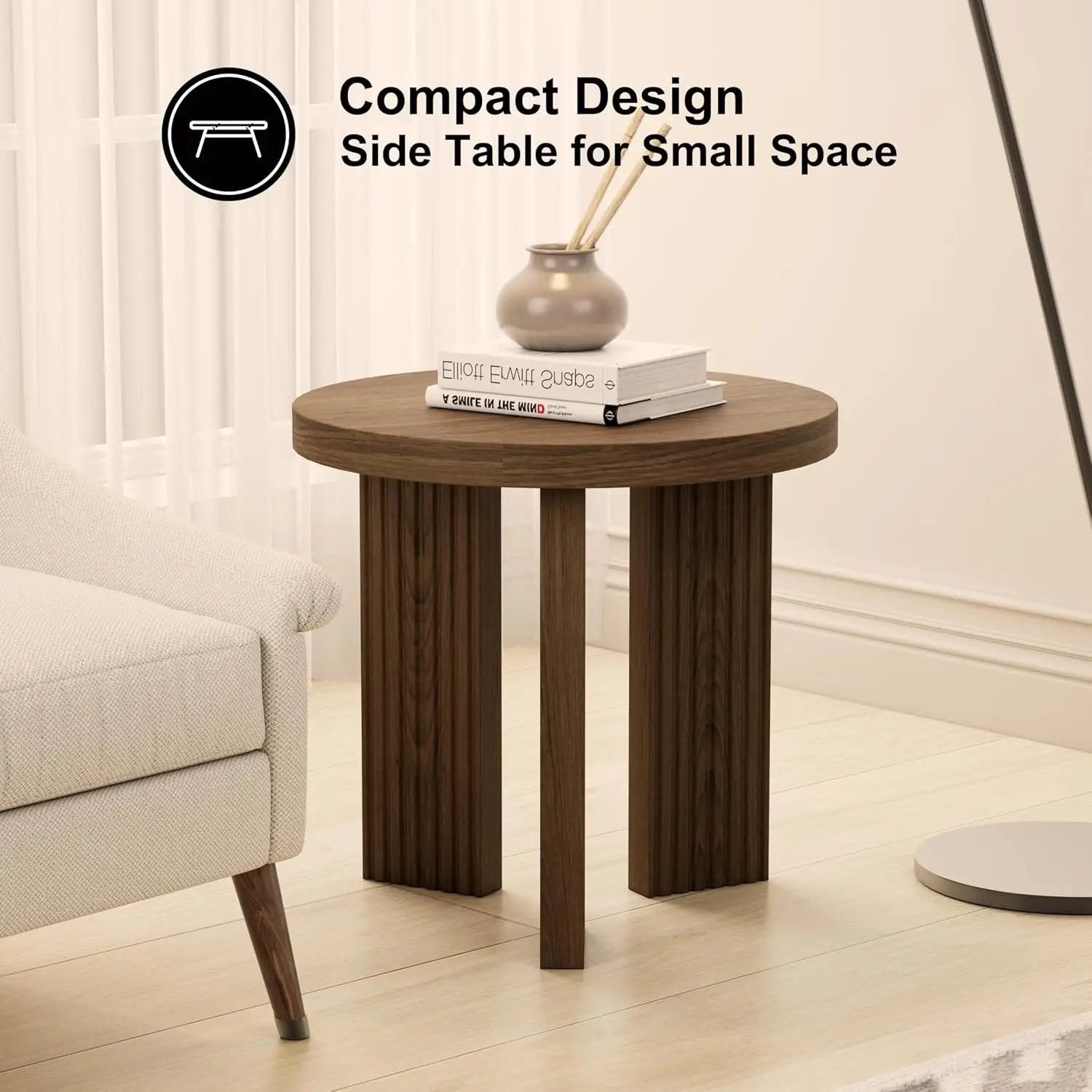 Small Round Side Table Brown 17.52in, Customized