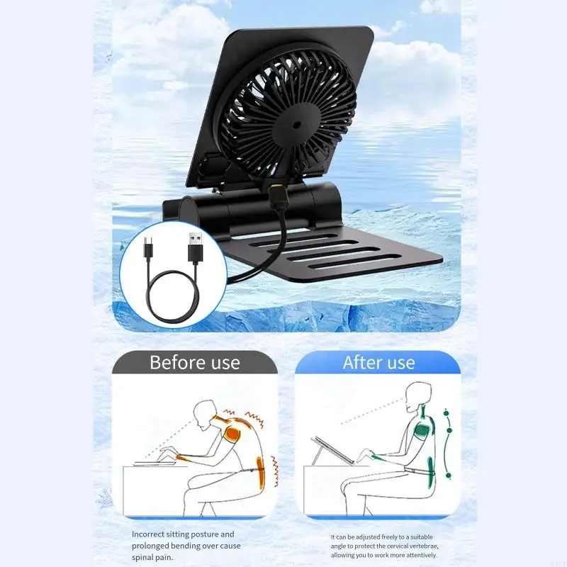 Portable Tablet Cooling Pad with Quiet Fan USB Powered Foldable Ergonomic Stand for Smartphone Tablets Gaming Working 83CF