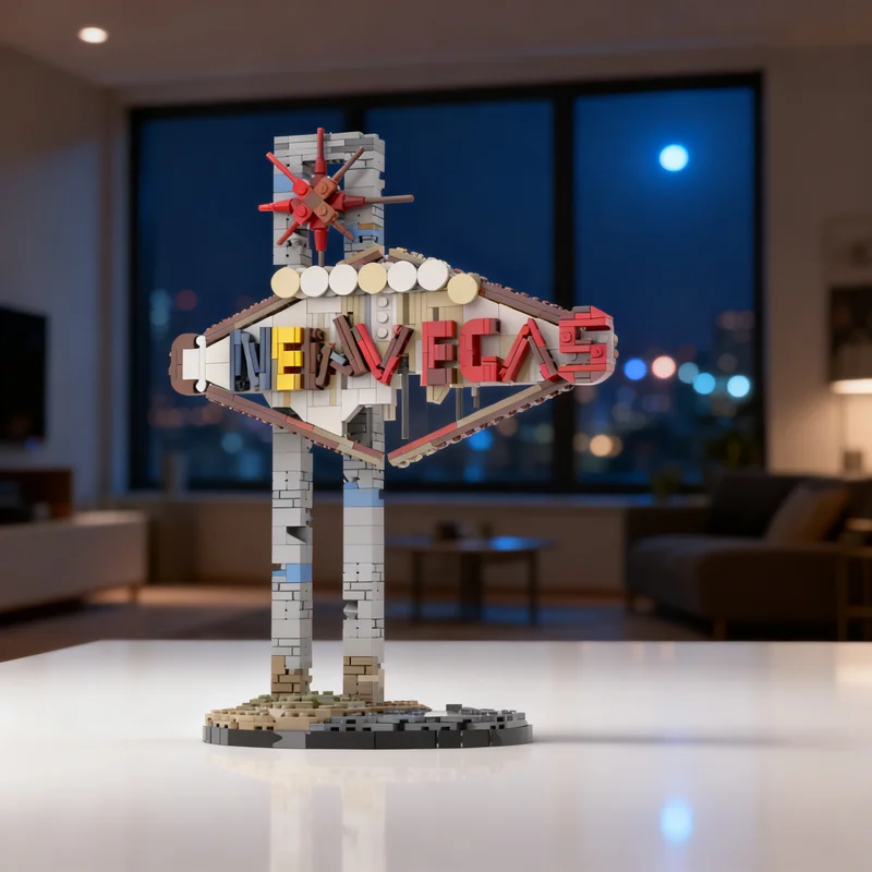 653pcs MOC New Vegas Sign Fallout New Vegas Model Building Blocks Toy Architecture Christmas Gifts Craft Education Assemble