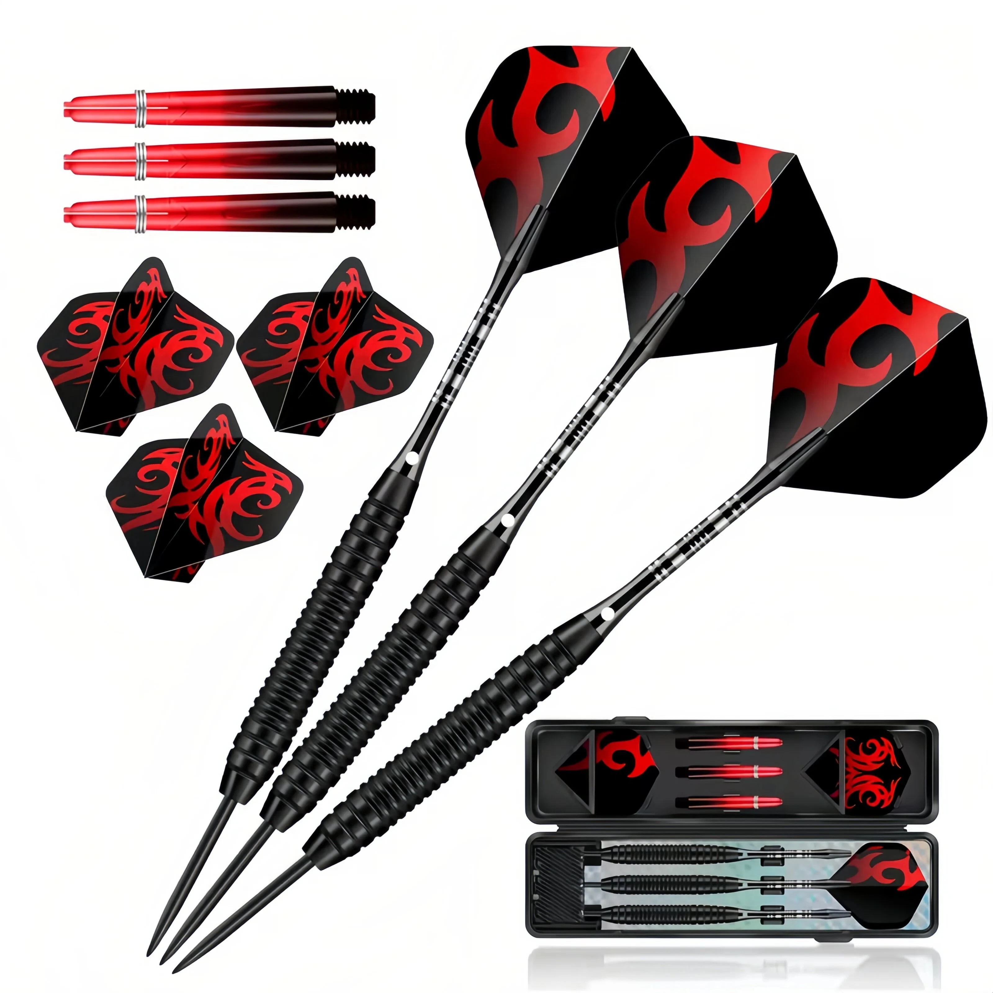 22g Professional Hard Dart Set, Deep Groove anti Slip Iron Dart Barrel, Red and Black Atmosphere Halloween Party Dart Set Gift