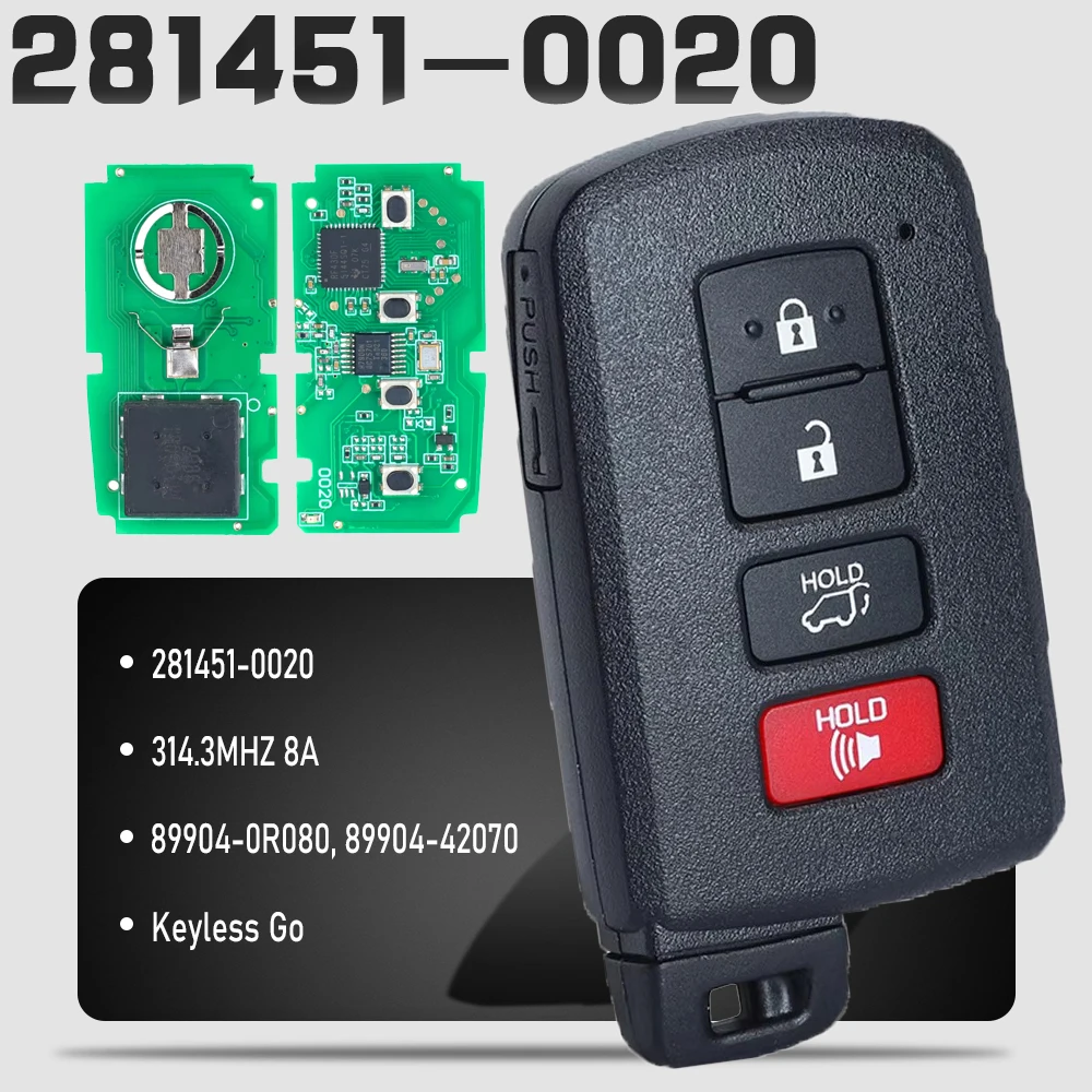

KEYECU for Toyota RAV4 2013 2014 2015 2016 2017 2018 4 Button Car Key Keyless Go Smart Remote Key Fob 314.3MHz 8A - 281451-0020