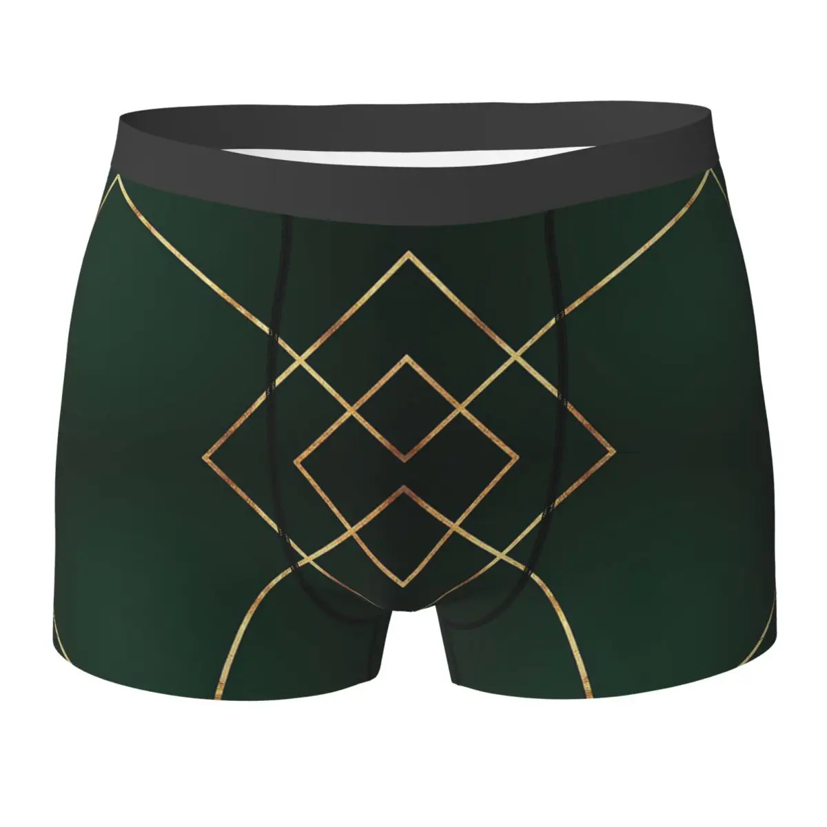 Boxer Underpants Shorts Minimalist Dark Green And Gold Lin Panties Men's Soft Underwear for Homme Man Boyfriend Gift