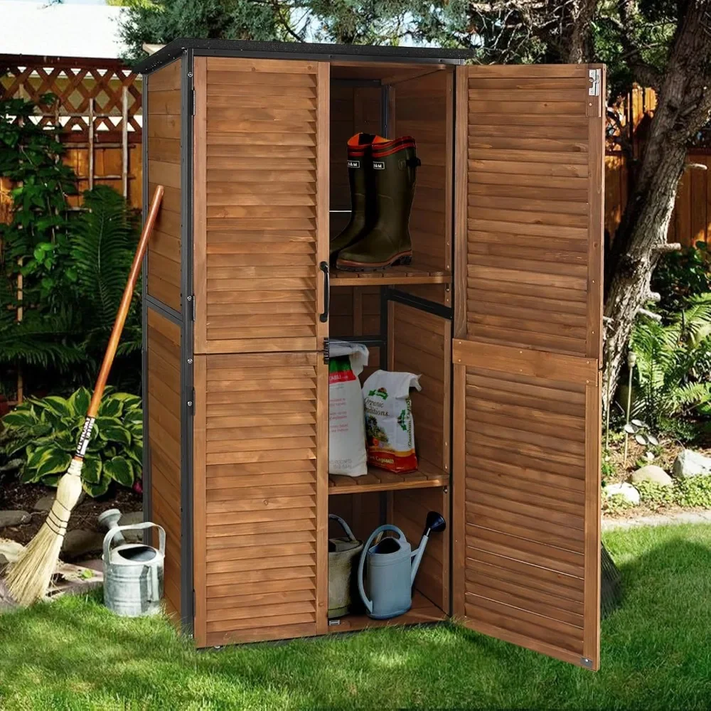 

Outdoor Storage Shed with Floor - Strong Metal Frame, Adjustable Shelves, Ventilated Blinds - Ideal for Garden Tools Cabinets