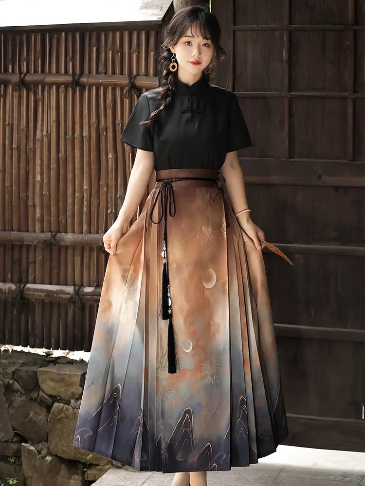 

Ming system Hanfu female national style new Chinese summer short-sleeved shirt with horse skirt daily suit dress