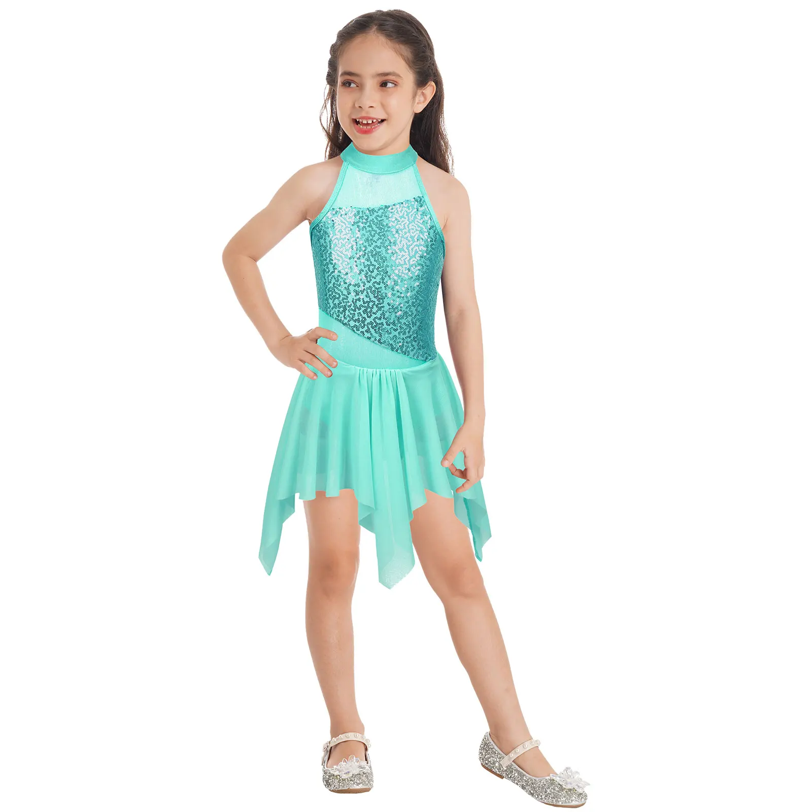 Kids Girls Ballet Dance Dress paillettes Cutout Back body Dress costumi di danza lirica ginnastica contemporanea body Ballerina