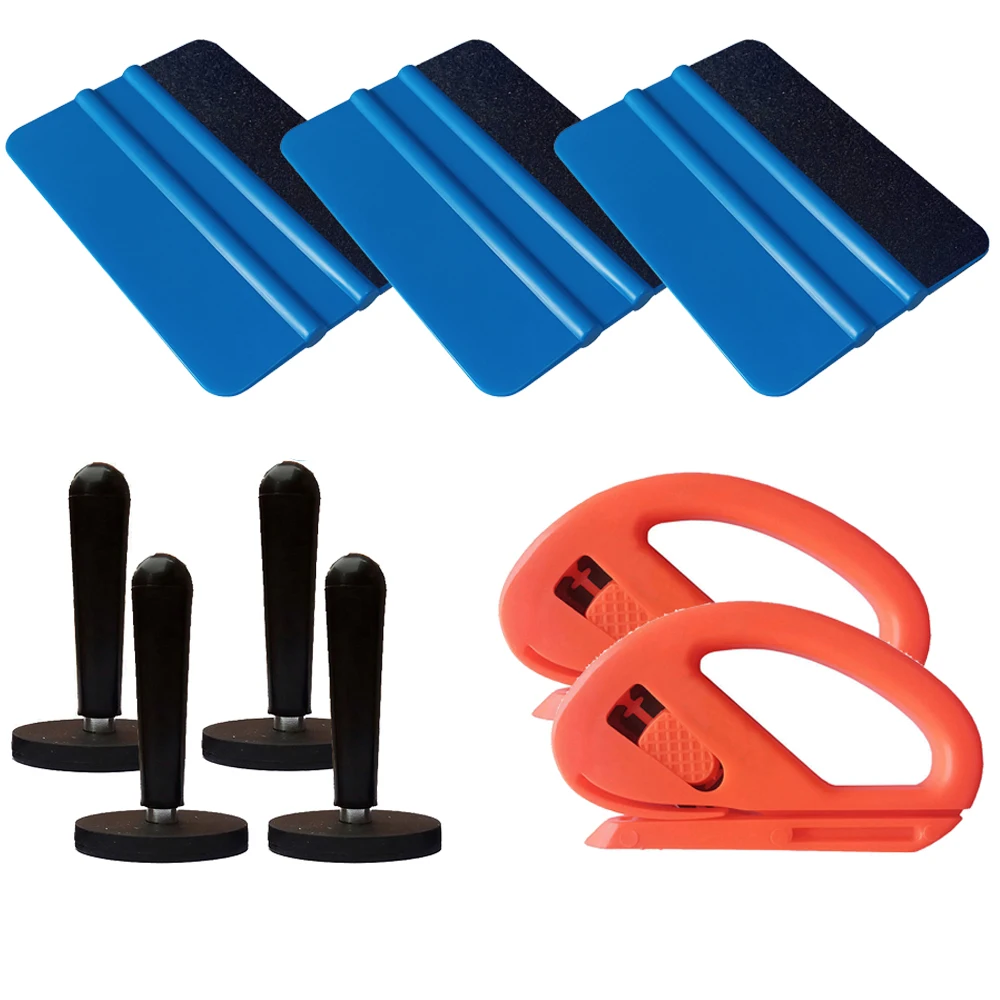 9pcs Car Wrap Scraper Strong Magnet Holders Auto Paint Vinyl Cutter Install Fixer Aid Window Tint Film Foil Sticker Fix Tools