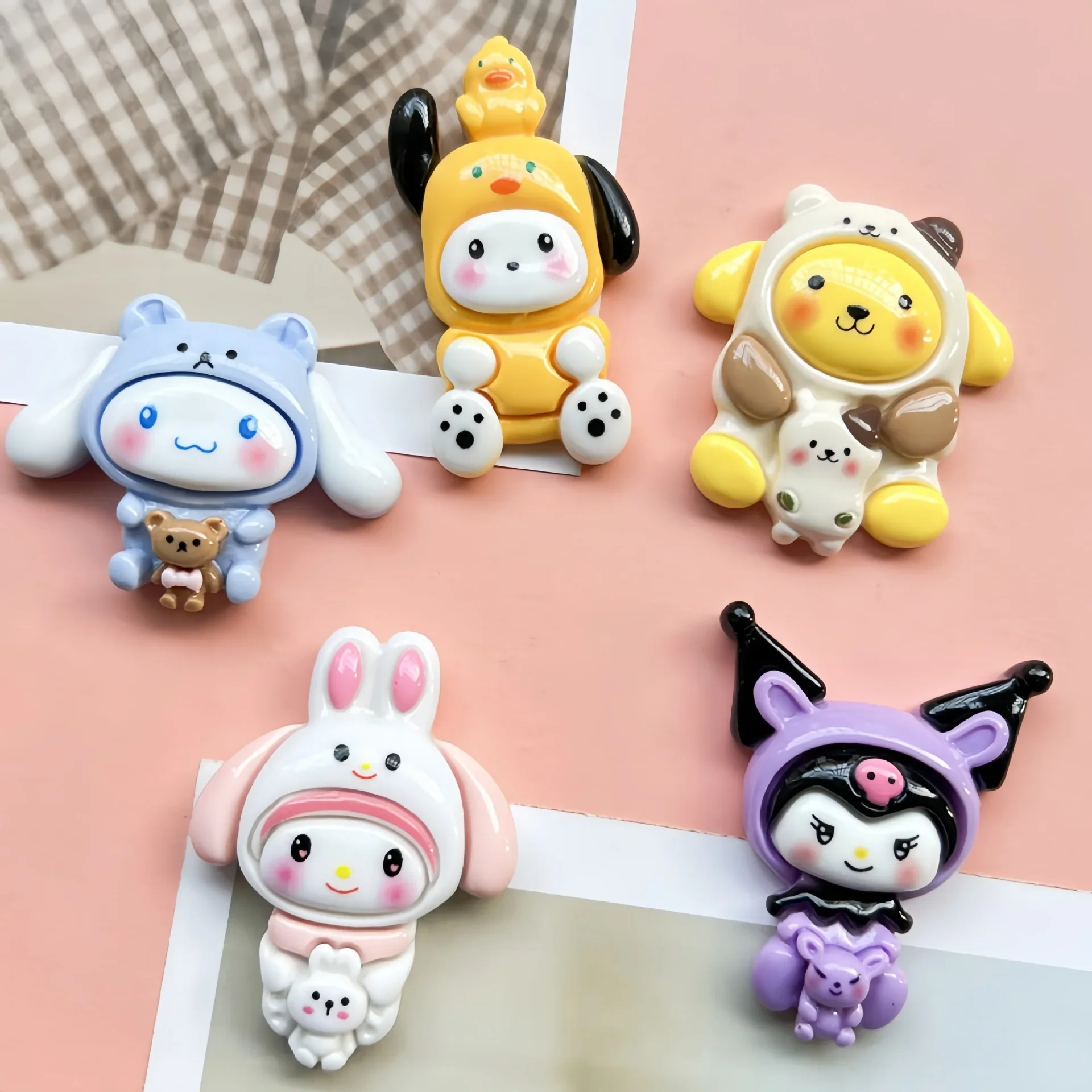 2 szt. Cartoon błyszczące Sanrio kreskówka zwierzęta żywica flatback cabochon diy materiały do rękodzieła dziecko ręcznie robiona biżuteria charms