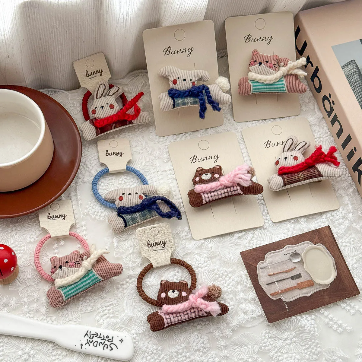 Hair Clips Cartoon 3D Padded Scarf Rabbit Bear Pattern Premium Soft Fabric Girls Hair Accessories No Hurt Hair for Side Bangs