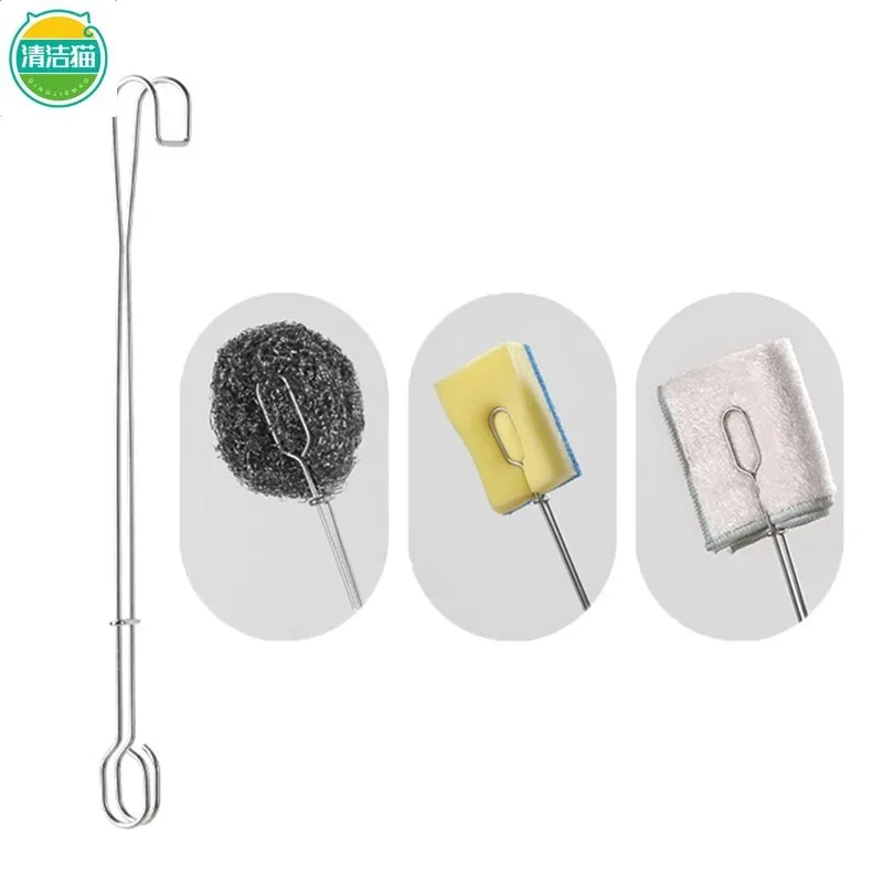 Sponge Clip Bottle Brushes Cup Scrubber Long Stainless Steel Handle Wineglass Cleaner Replaceable Head Kitchen Cleaning Tools