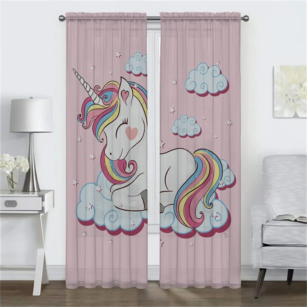 Cute Cartoon Unicorn Home Interior tende per soggiorno tenda Tulle per tende da camera da letto tende Anti-zanzara 2 pezzi