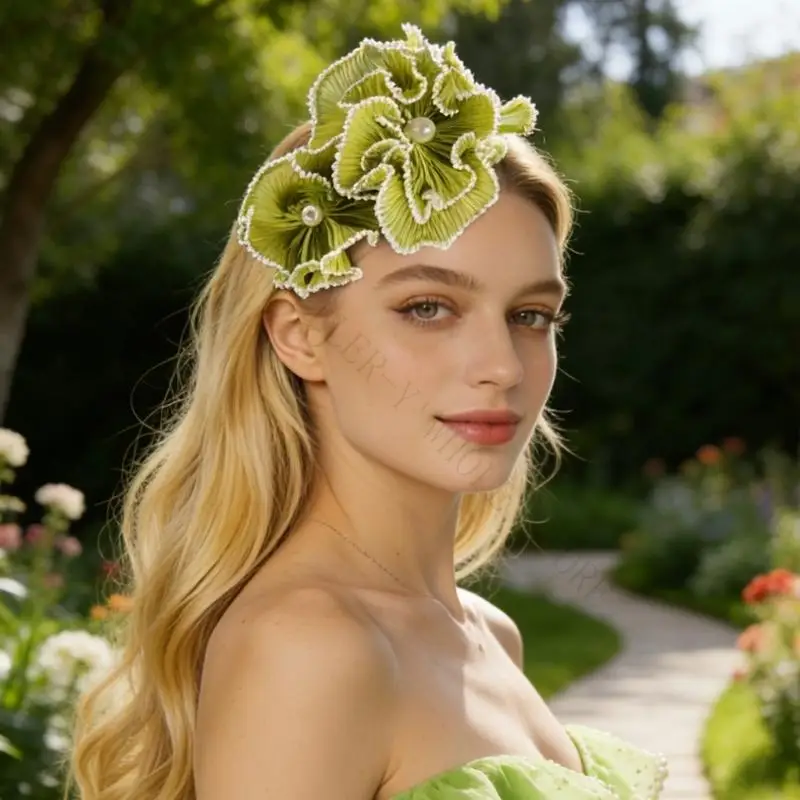 R7UF Pearls Embellished Hair Ornament Hair Flower Clip for Ladies for Weddings Beverage Parties & Old Themed Event