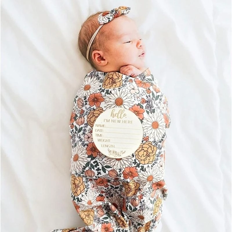 

4-Pieces Print Baby Revecing Blanket and Hat Set Infant Wrap Cloth Elastic