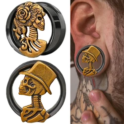 1PC Stainles Steel Skull Man And Lady Ear Gauges Ear Tunnel Plugs Expanders Double Flared  Earrings Plugs Piercing Body Jewelry