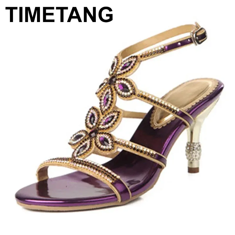 

2025 женские вечерние сандалии с цветами и стразами, летние роскошные сандалии на тонком каблуке, женские свадебные туфли с открытым носком, большой размер