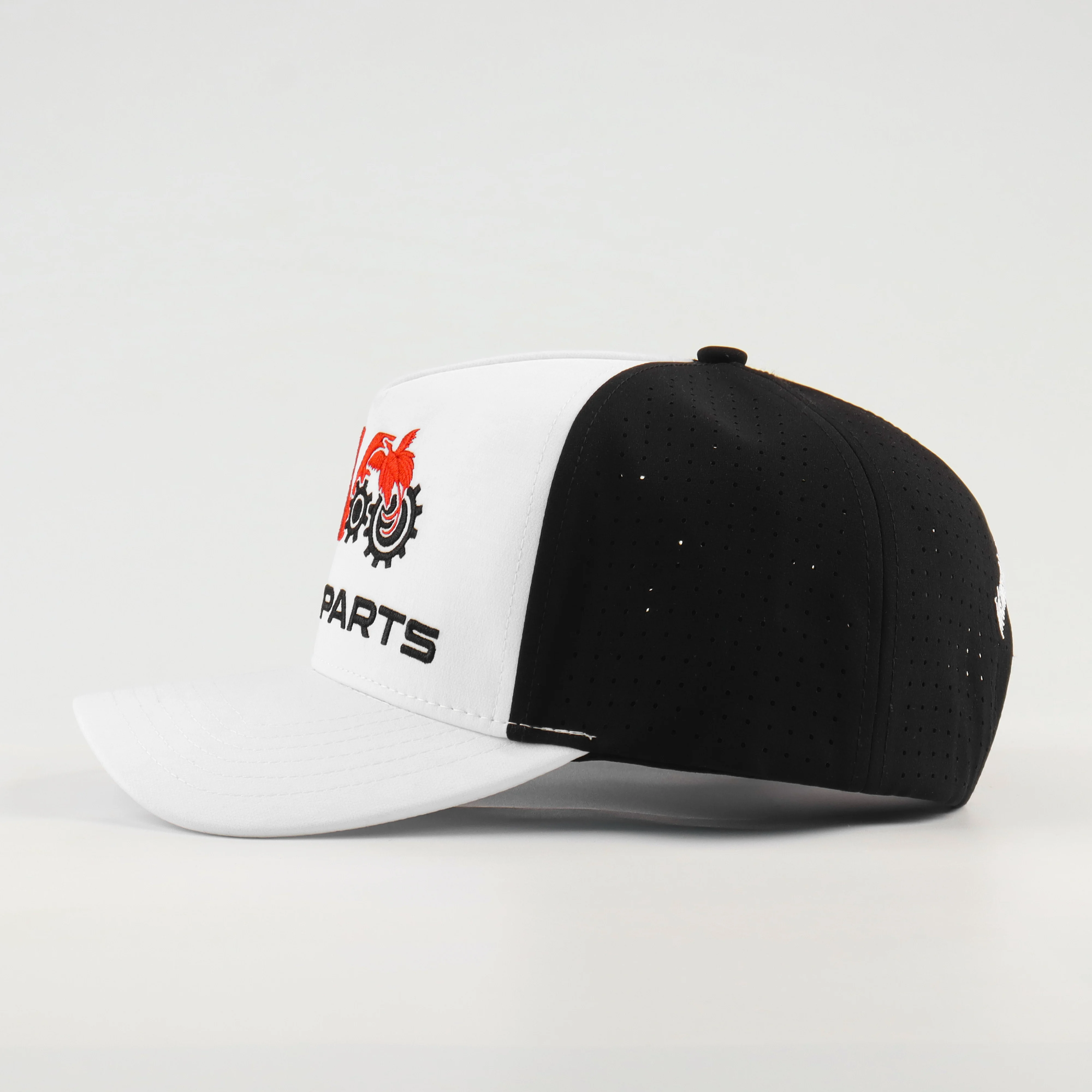 Oem Custom High Quality Men Women White Laser Cut Hole Perforated Dad Hat,5 Panel Curved Brim Woven Patch Logo Rope Baseball Cap view 5