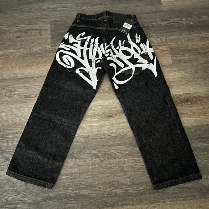 

New Pattern Letter Embroidery Fashion Baggy Jeans Women Y2K Street Vintage Hiphop Popular Black Washed Casual Wide-leg Trousers
